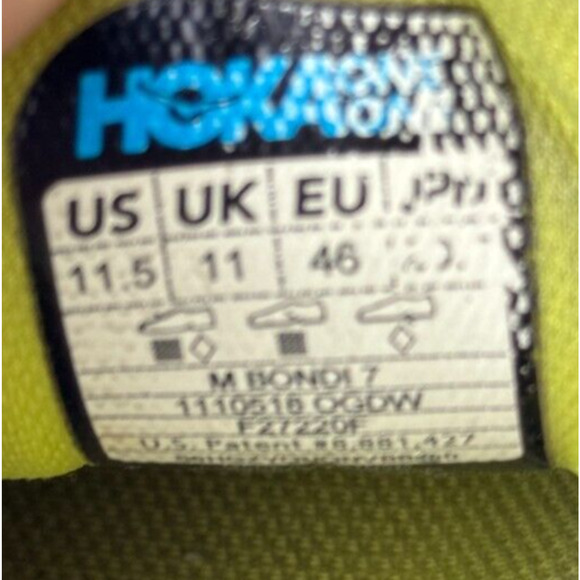 Hoka One One Bondi 7 Men’s Running Shoes Size 11.5 Black/Yellow - Picture 6 of 6